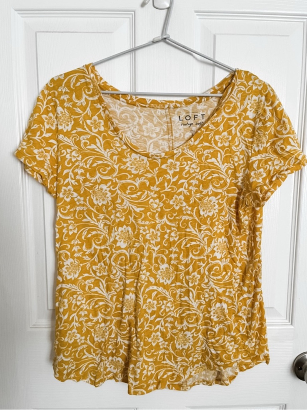 Yellow Floral Scoop Neck Short Sleeve Tee | LOFT | Small